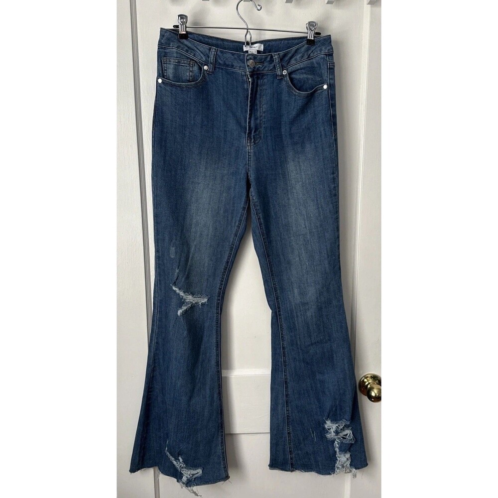 Flared Distressed Jeans Women's 31 Bell Bottom Blue Denim Stretch